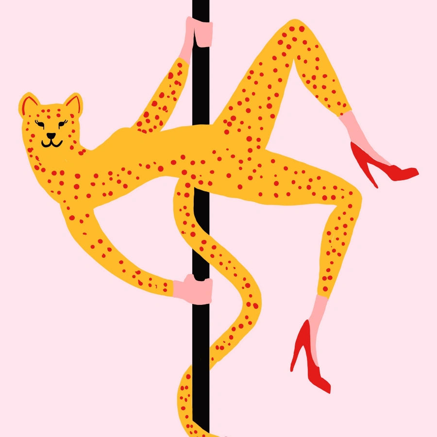 Pole Dancing Cheetah Wall Art – Funny Maximalist Animal Print