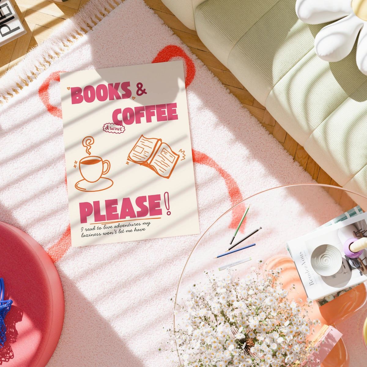 Books & Coffee Print – Funny Book Lover Wall Art
