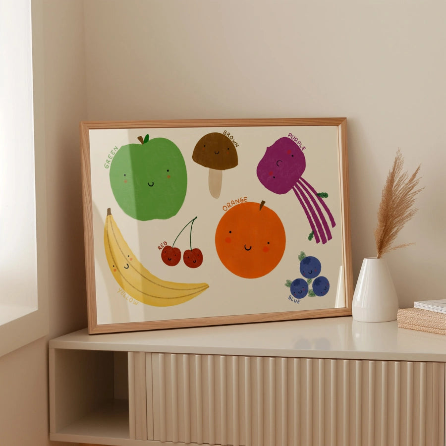 Buntes Obstbild fürs Kinderzimmer – Pädagogisches Wandbild für Kinder