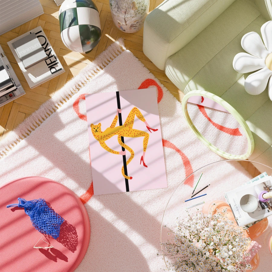 Pole Dancing Cheetah Wall Art – Funny Maximalist Animal Print