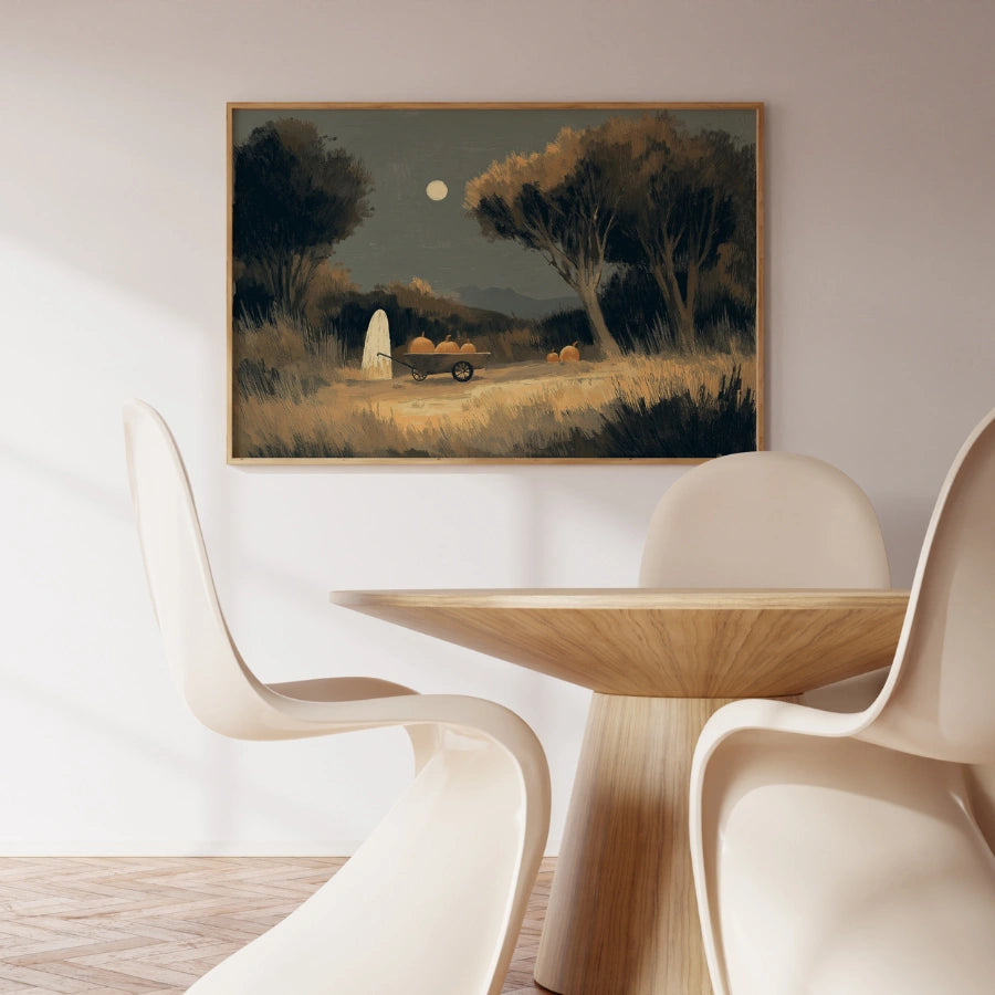 Ghost and Pumpkins Halloween Print – Autumn Night Folk Art