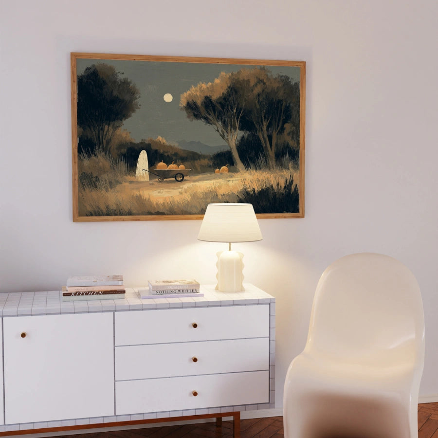 Ghost and Pumpkins Halloween Print – Autumn Night Folk Art
