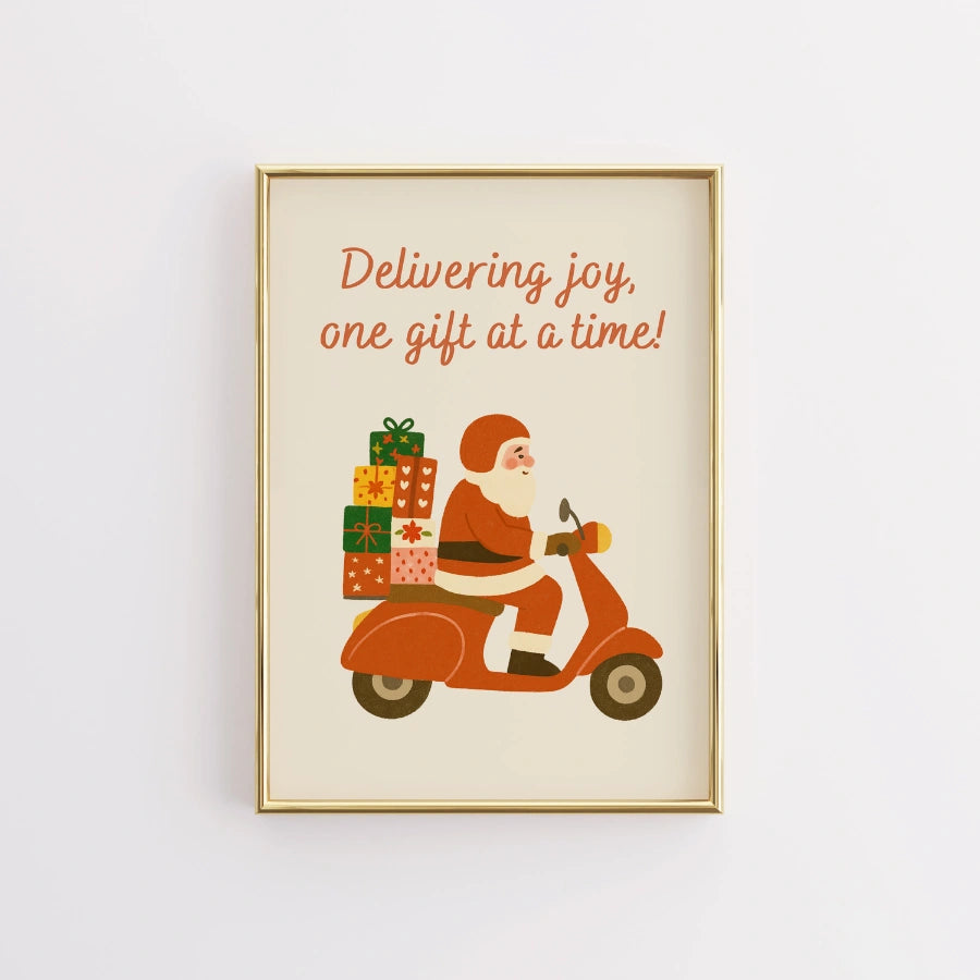 Santa on Scooter Wall Art – Funny Christmas Delivery Print