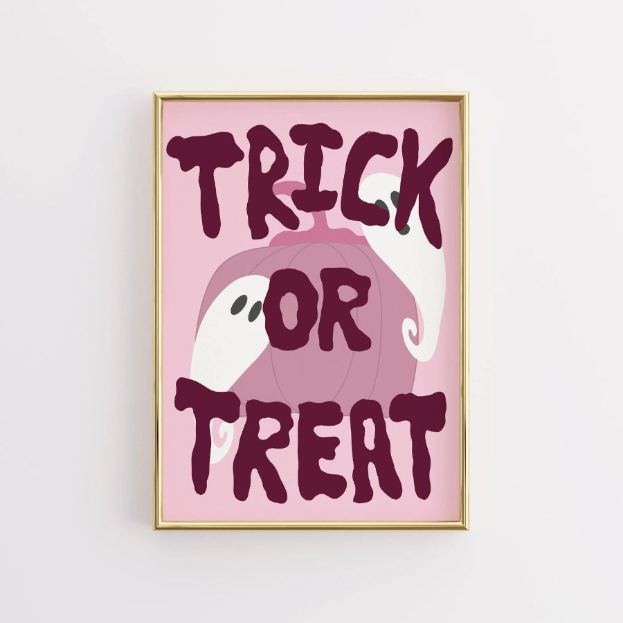 Ghostly Trick or Treat Print – Pink Halloween Wall Art