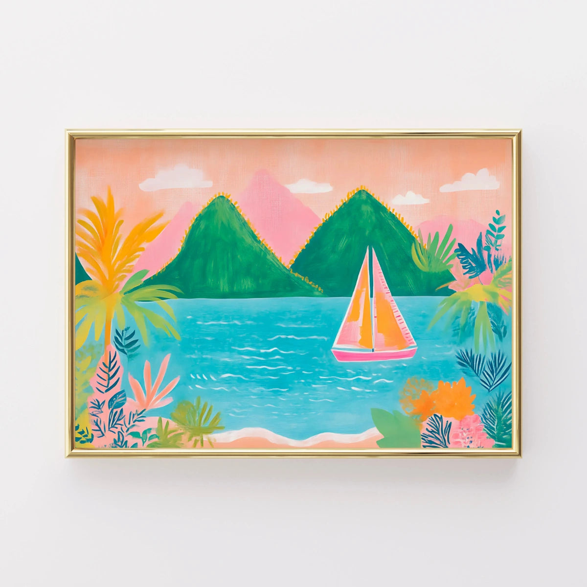 Colorful Tropical Sailboat Wall Art – Vibrant Coastal Beach Print