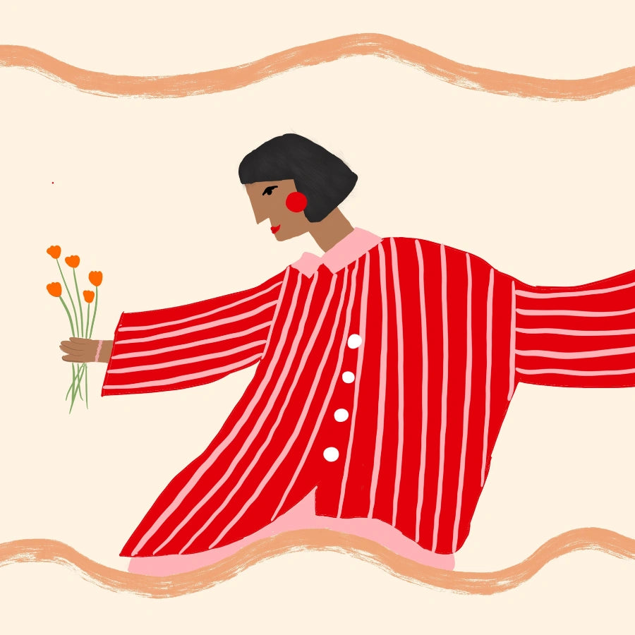 Red Striped Woman Wall Art – Maximalist Modern Female Print