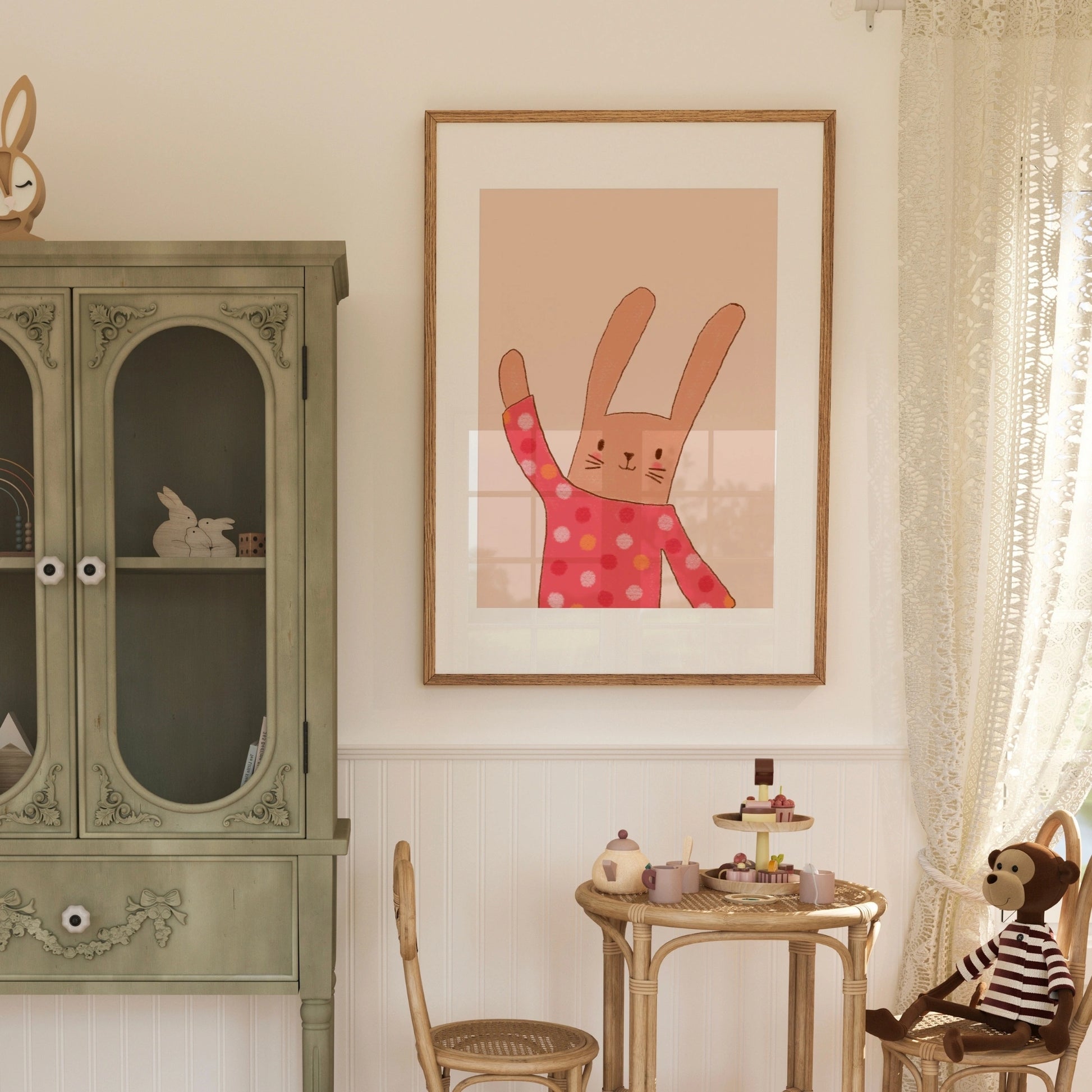 Wandbild mit Hase und Punkten – Niedliches Hasen-Kinderzimmerposter