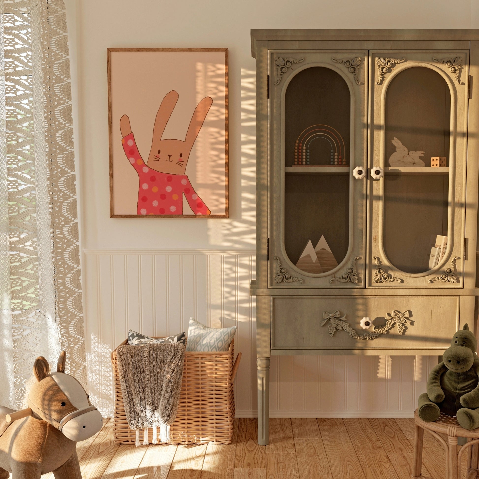 Wandbild mit Hase und Punkten – Niedliches Hasen-Kinderzimmerposter