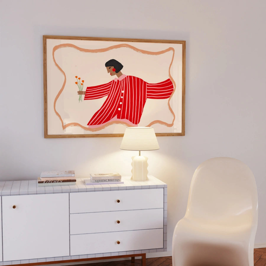 Red Striped Woman Wall Art – Maximalist Modern Female Print