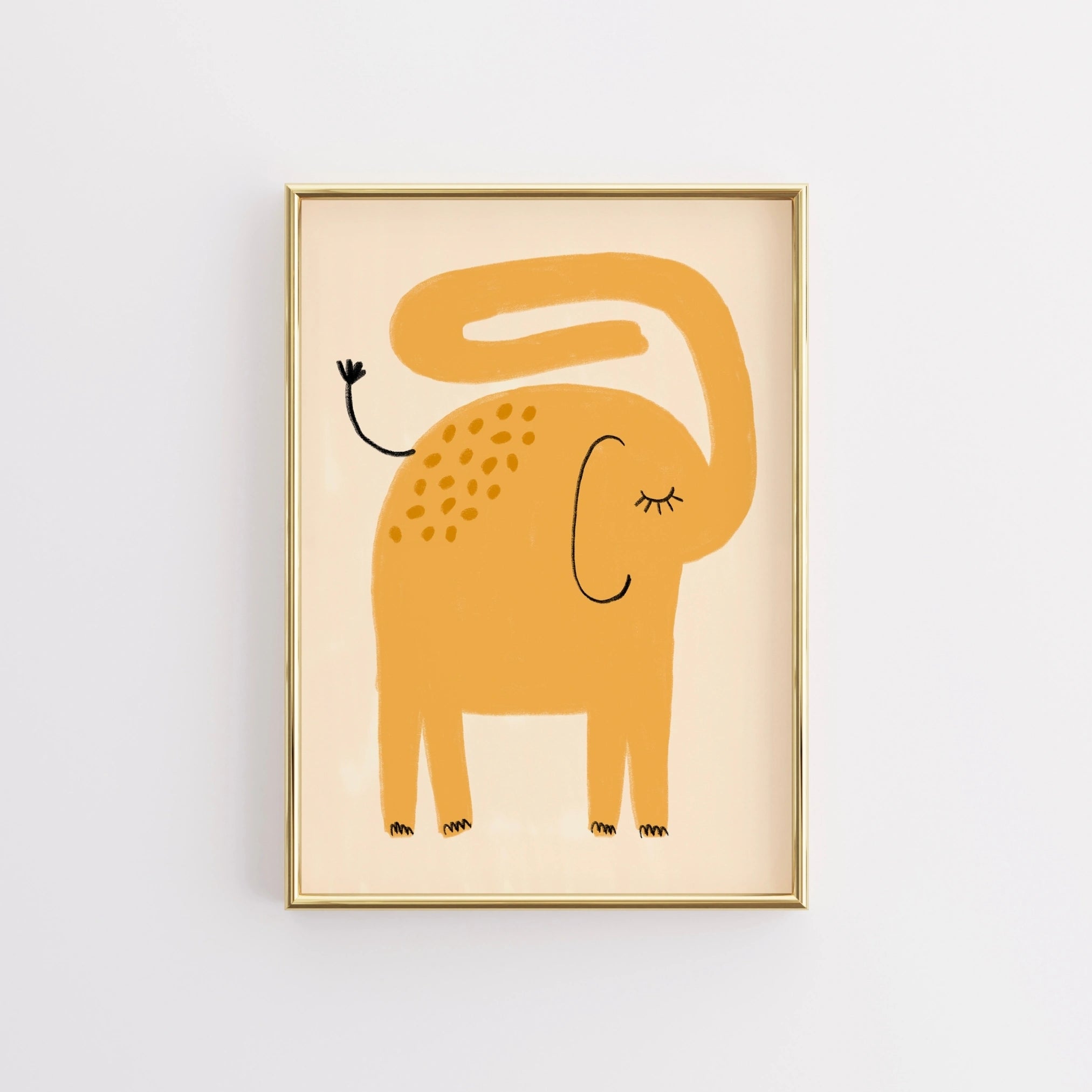 Orange Elephant Wall Art – Minimalist Nursery Poster