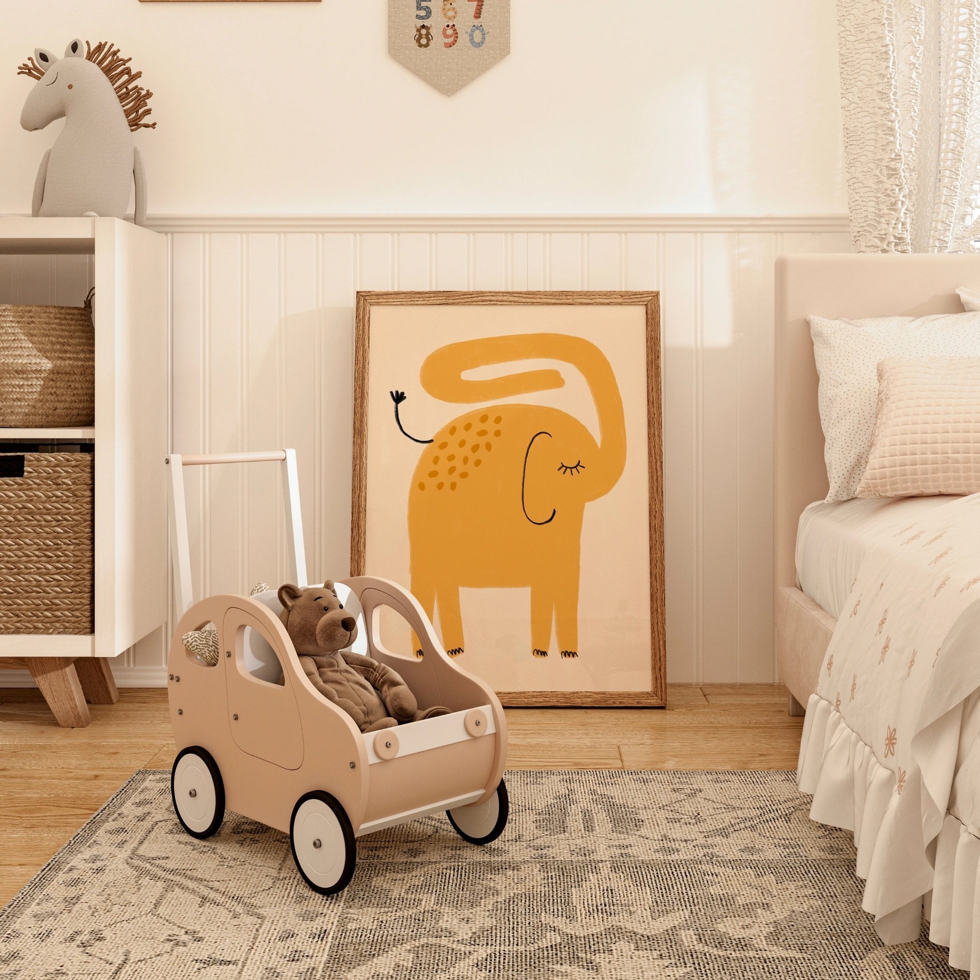 Orange Elephant Wall Art – Minimalist Nursery Poster