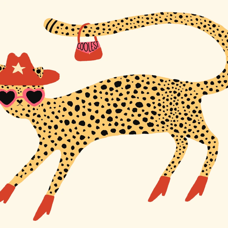 Fantastica stampa murale con ghepardo – Divertente stampa di animali da cowboy