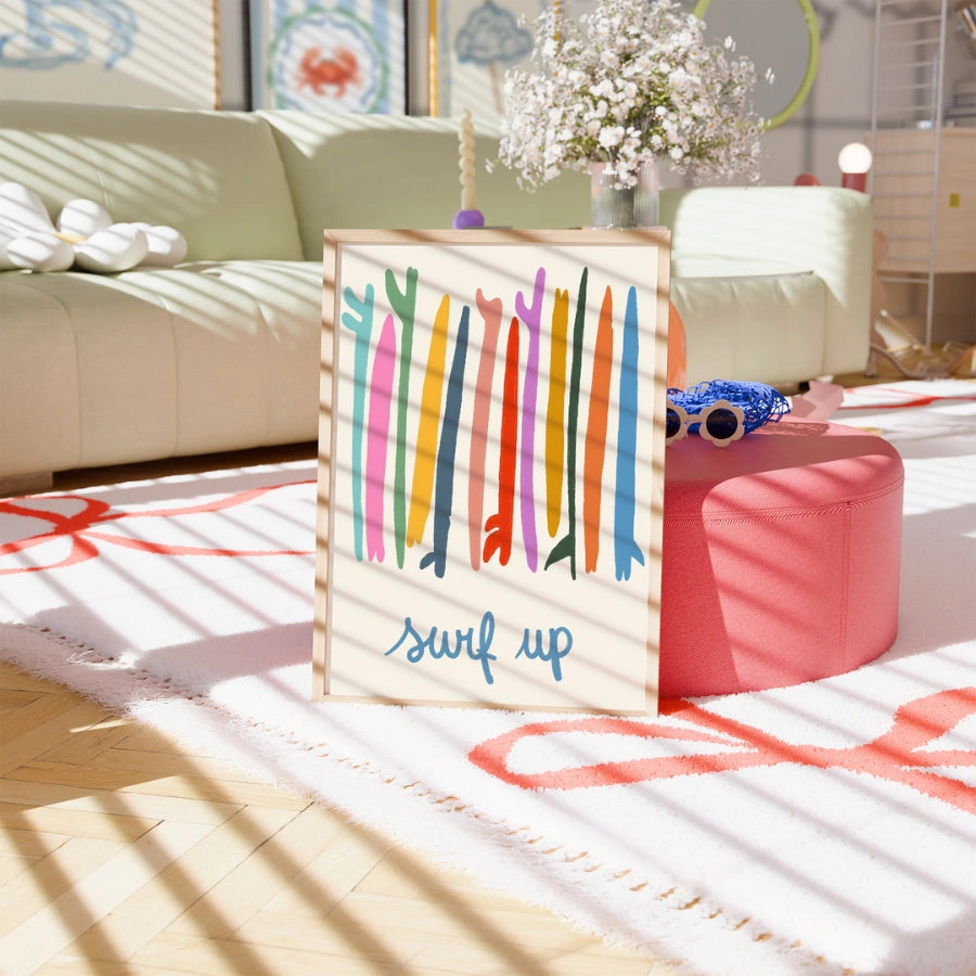 Surf Up Wall Art - Colorful Surfboard Poster