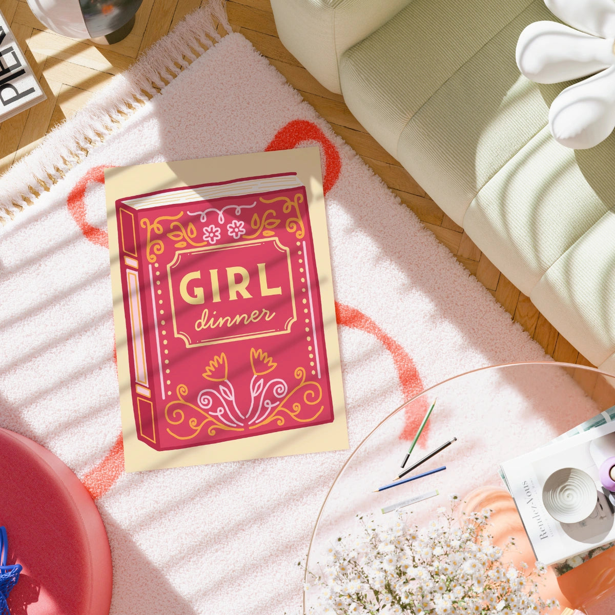 Girl Dinner Book Print – Funny Feminine Wall Art