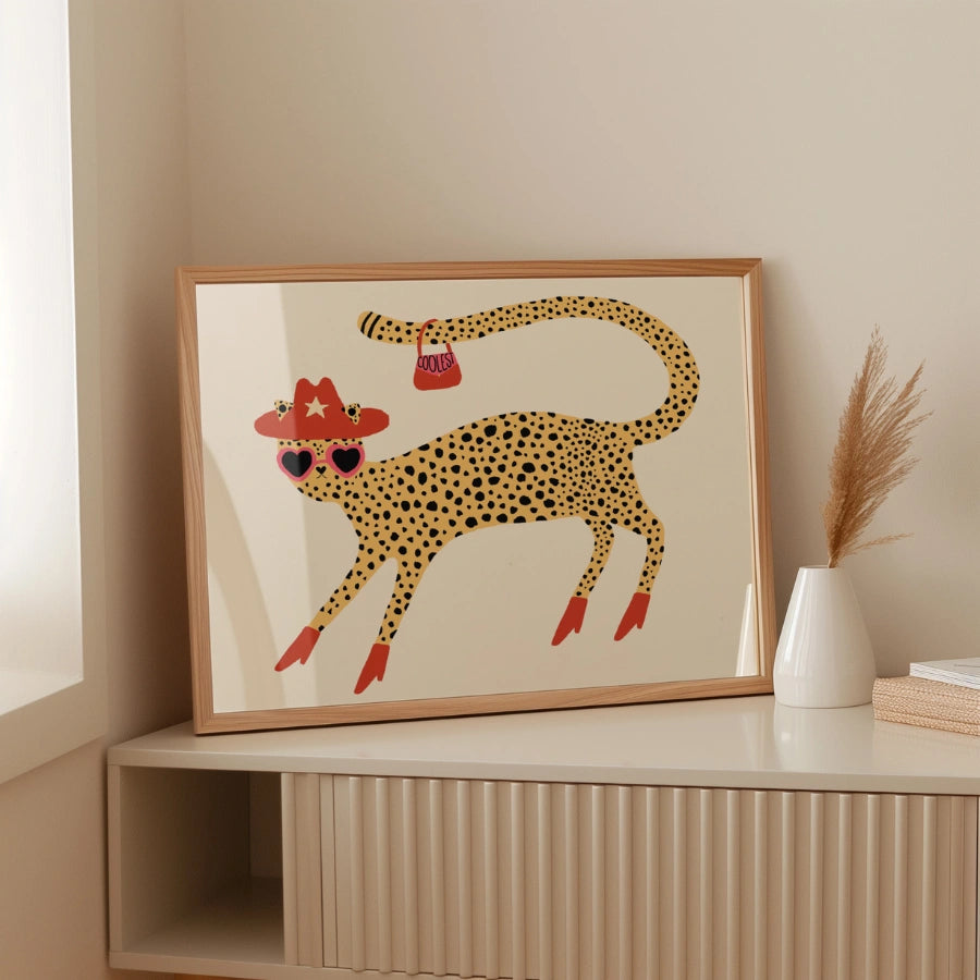 Fantastica stampa murale con ghepardo – Divertente stampa di animali da cowboy