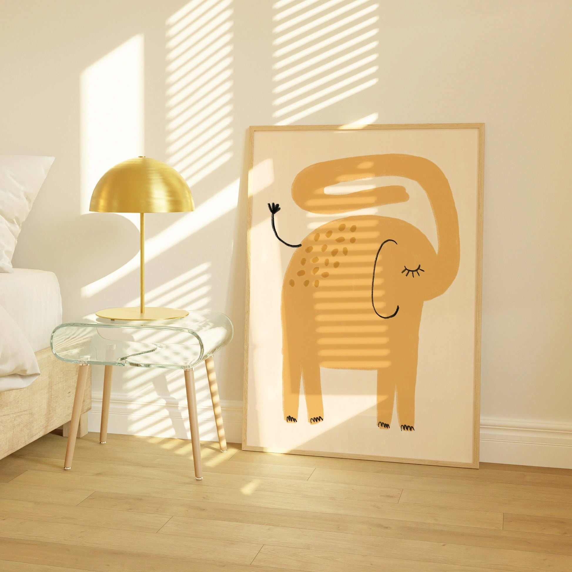 Orange Elephant Wall Art – Minimalist Nursery Poster