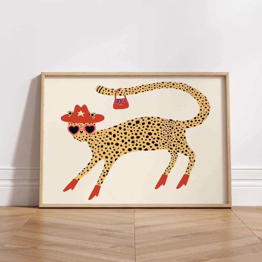 Fantastica stampa murale con ghepardo – Divertente stampa di animali da cowboy