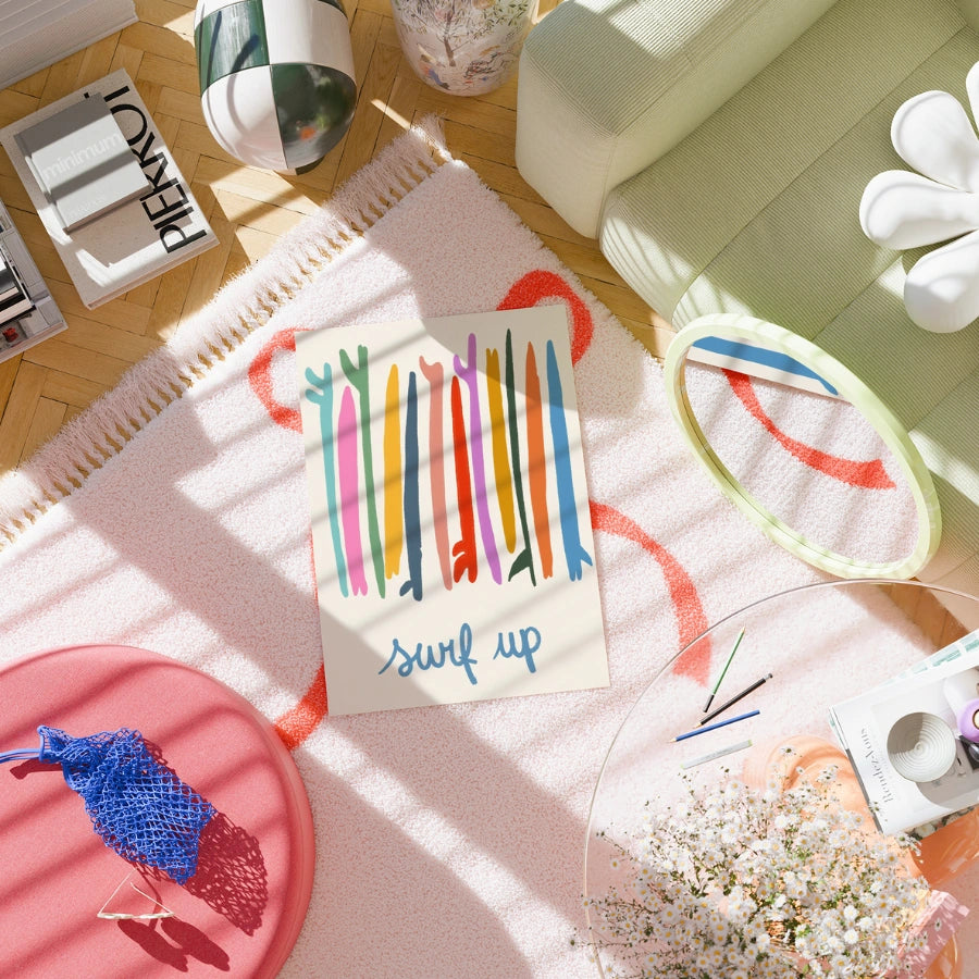 Surf Up Wall Art - Colorful Surfboard Poster