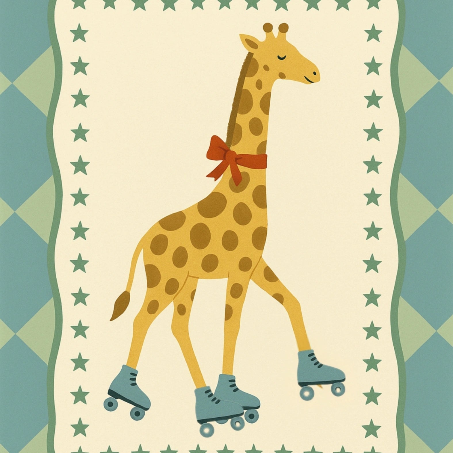 Rollschuhfahrende Giraffe