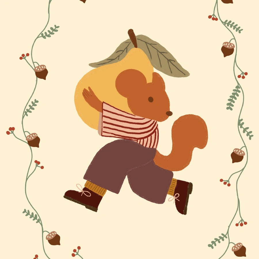 Autumn Squirrel Wall Art - Cute Fall Animal Print