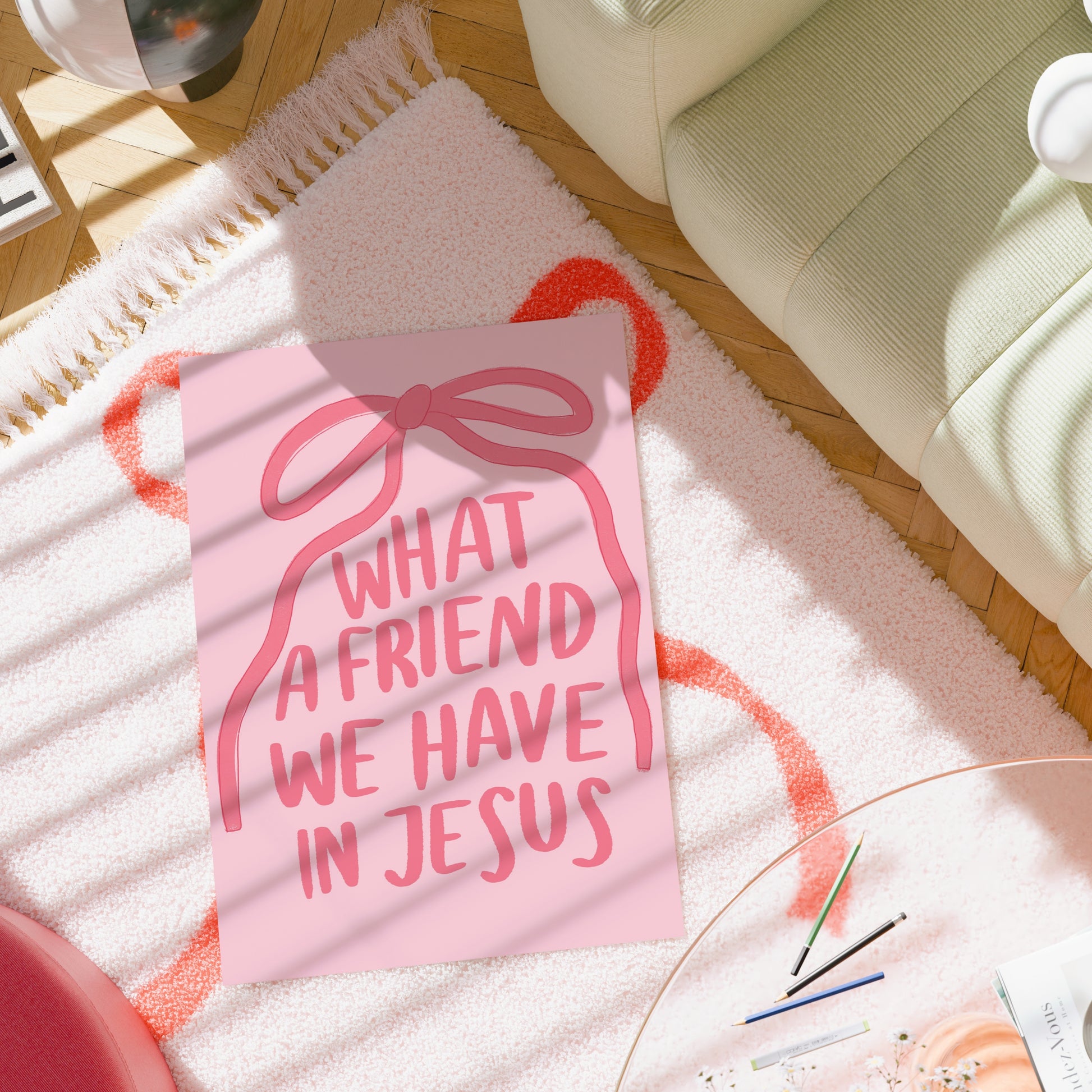 What a Friend We Have in Jesus Wall Art – Pink Christian Print