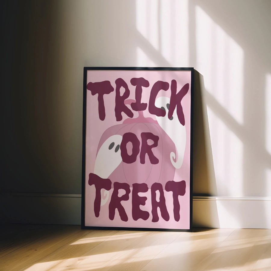 Ghostly Trick or Treat Print – Pink Halloween Wall Art