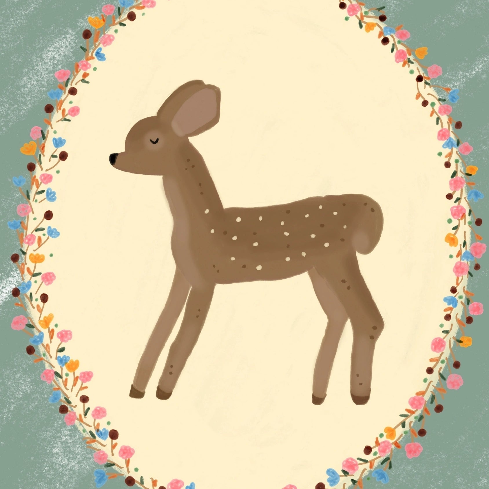 Vintage Fawn Nursery Print