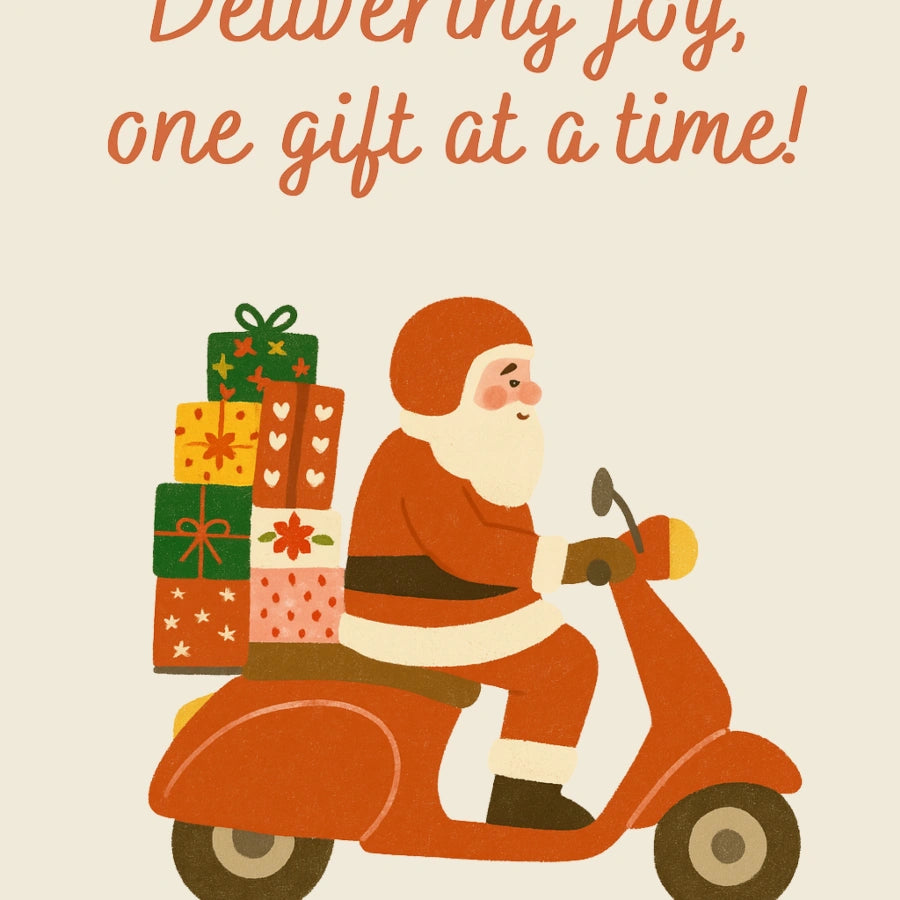 Santa on Scooter Wall Art – Funny Christmas Delivery Print