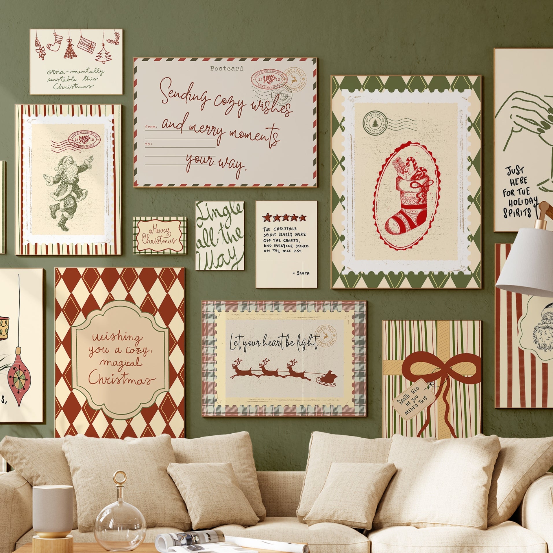 Hand-Drawn Christmas Set of 17 Prints