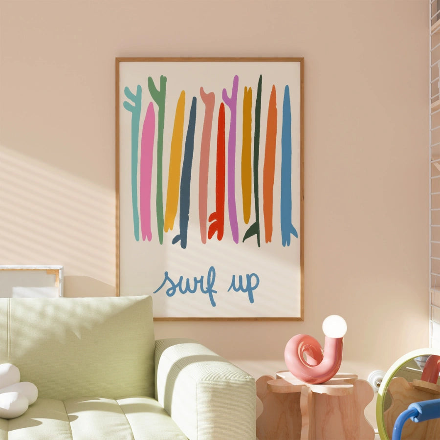 Surf Up Wall Art - Colorful Surfboard Poster