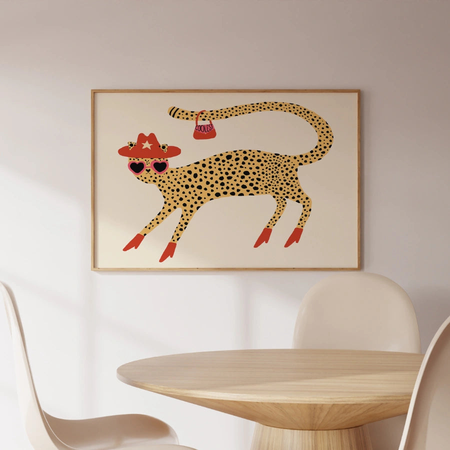 Fantastica stampa murale con ghepardo – Divertente stampa di animali da cowboy