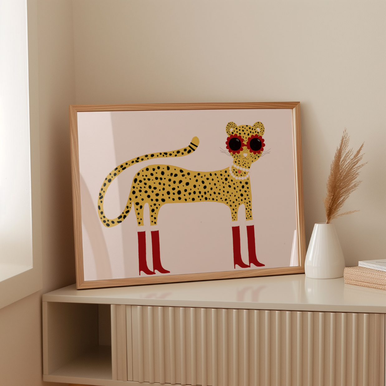 Cooler rosa Geparden-Print – Lustige Tier-Wanddeko für Kinder