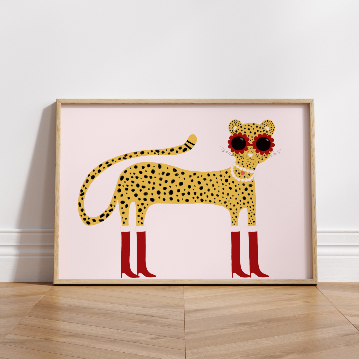 Cooler rosa Geparden-Print – Lustige Tier-Wanddeko für Kinder