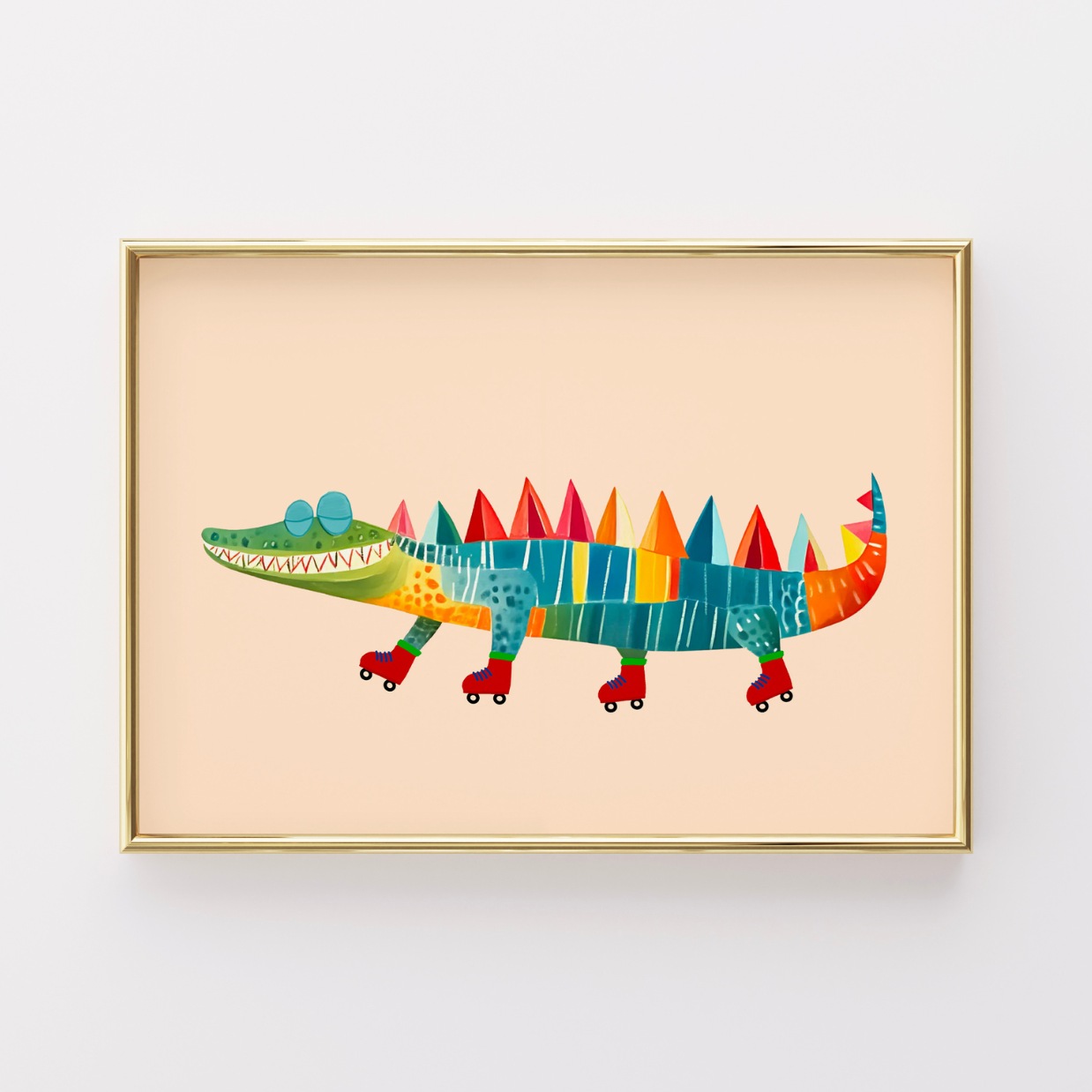 Roller Skating Crocodile Print – Colorful Animal Wall Art for Kids