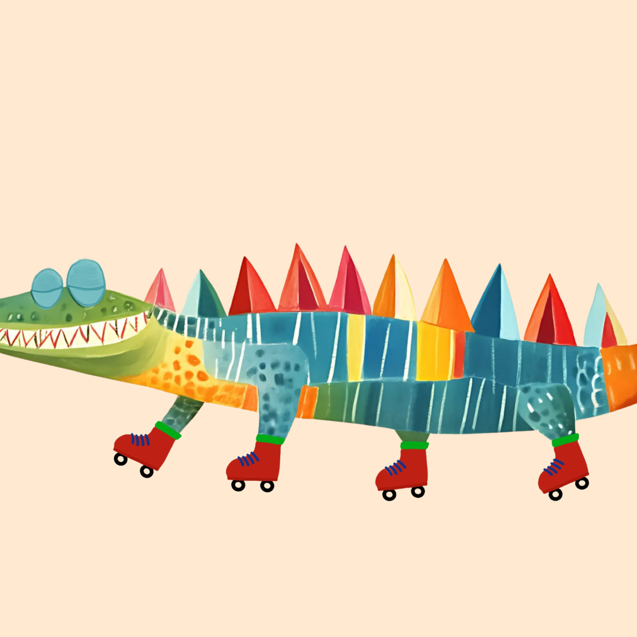 Roller Skating Crocodile Print – Colorful Animal Wall Art for Kids