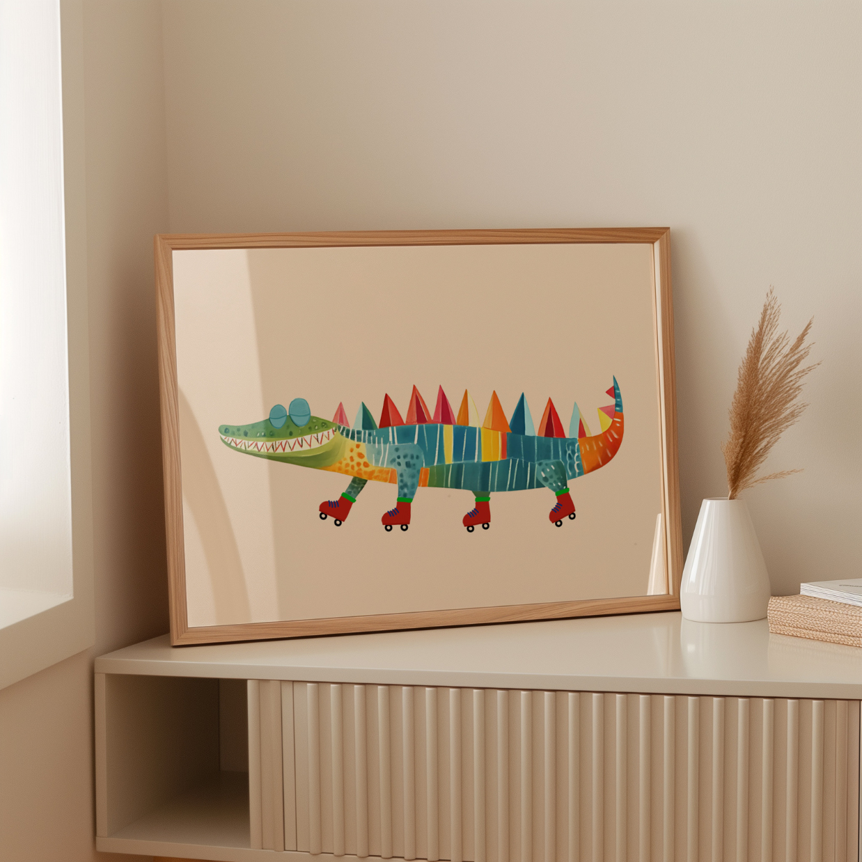 Roller Skating Crocodile Print – Colorful Animal Wall Art for Kids