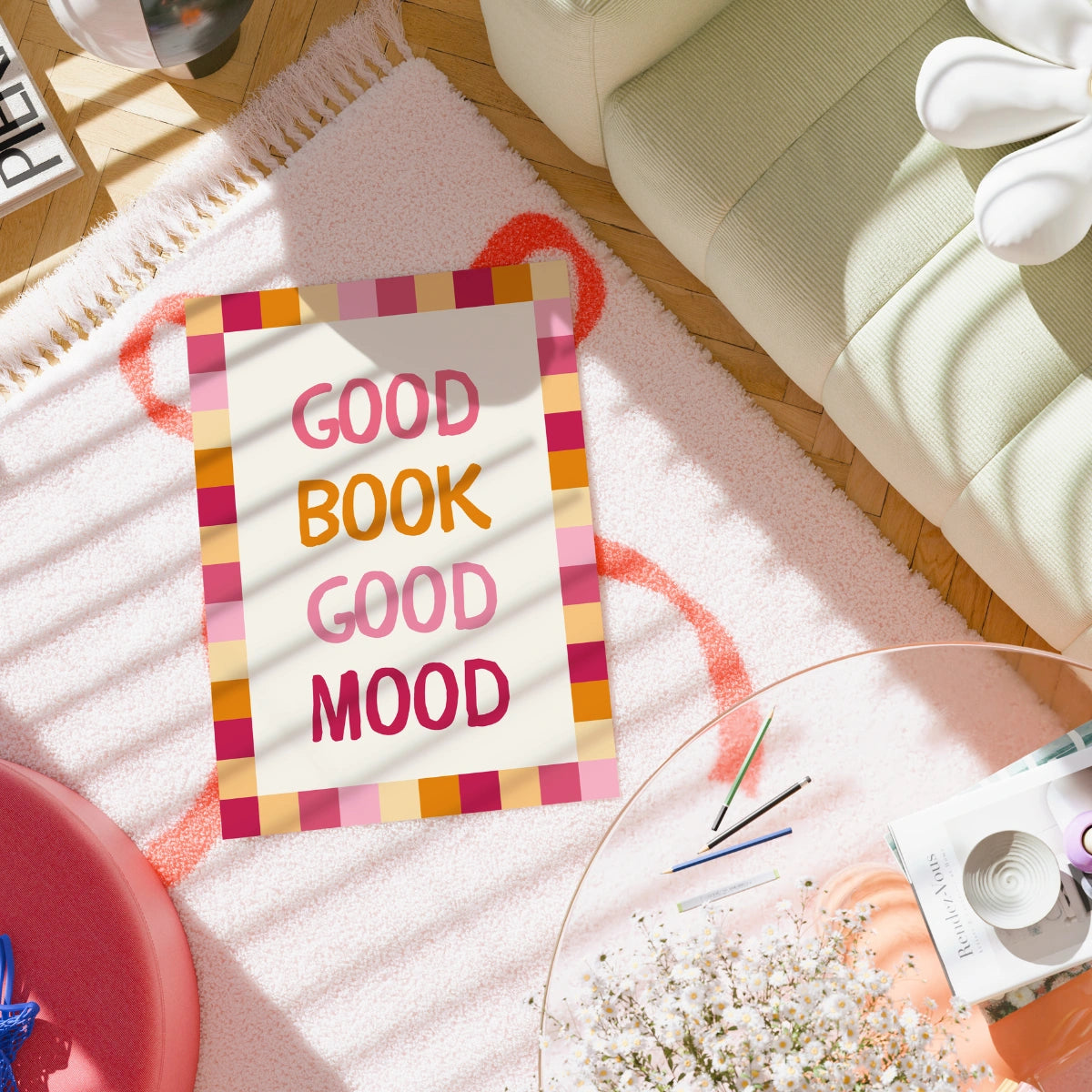 Good Book Good Mood Print – Colorful Book Lover Wall Art