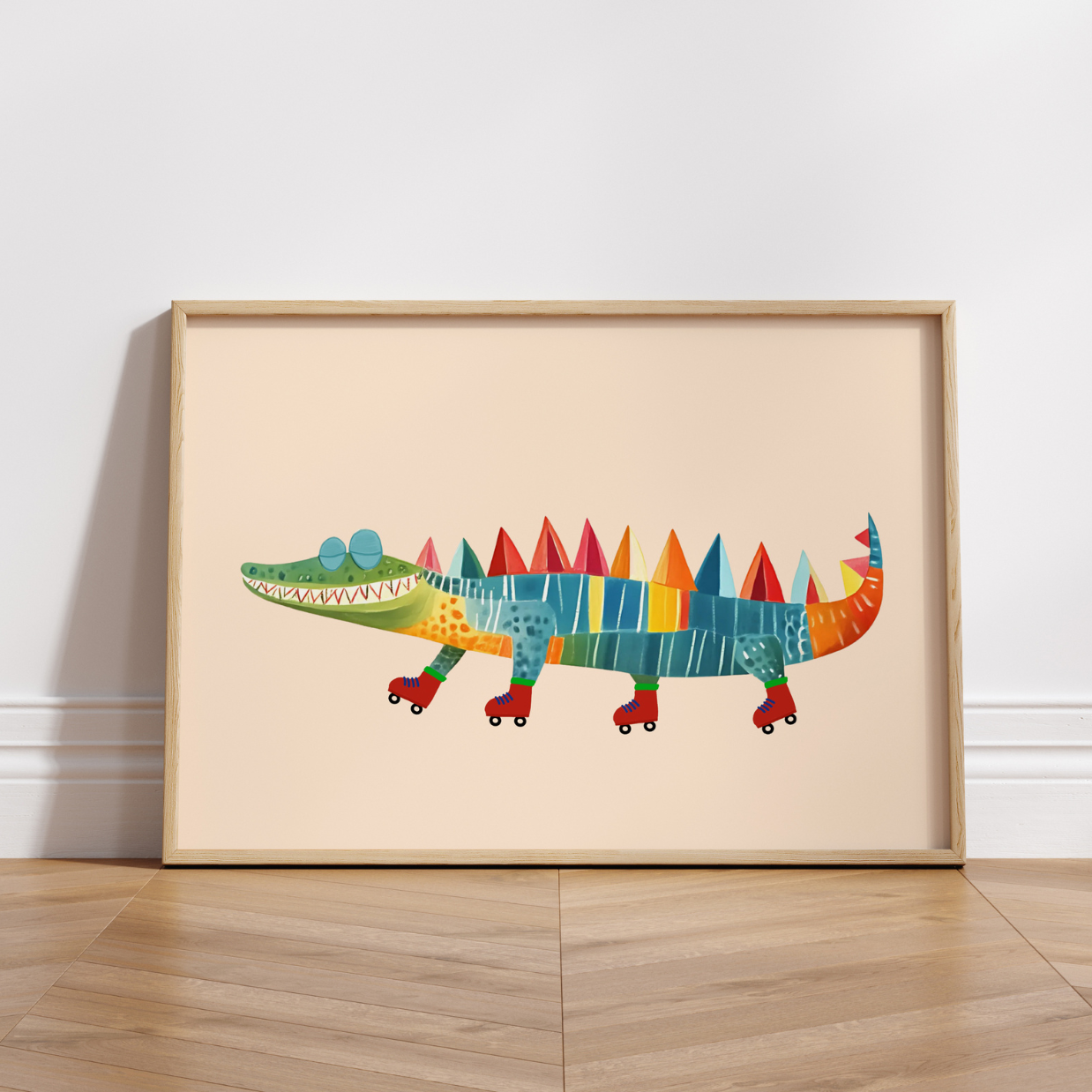 Roller Skating Crocodile Print – Colorful Animal Wall Art for Kids