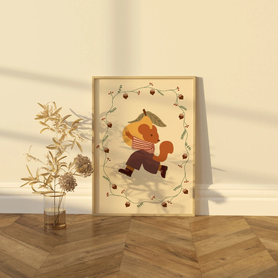 Autumn Squirrel Wall Art - Cute Fall Animal Print