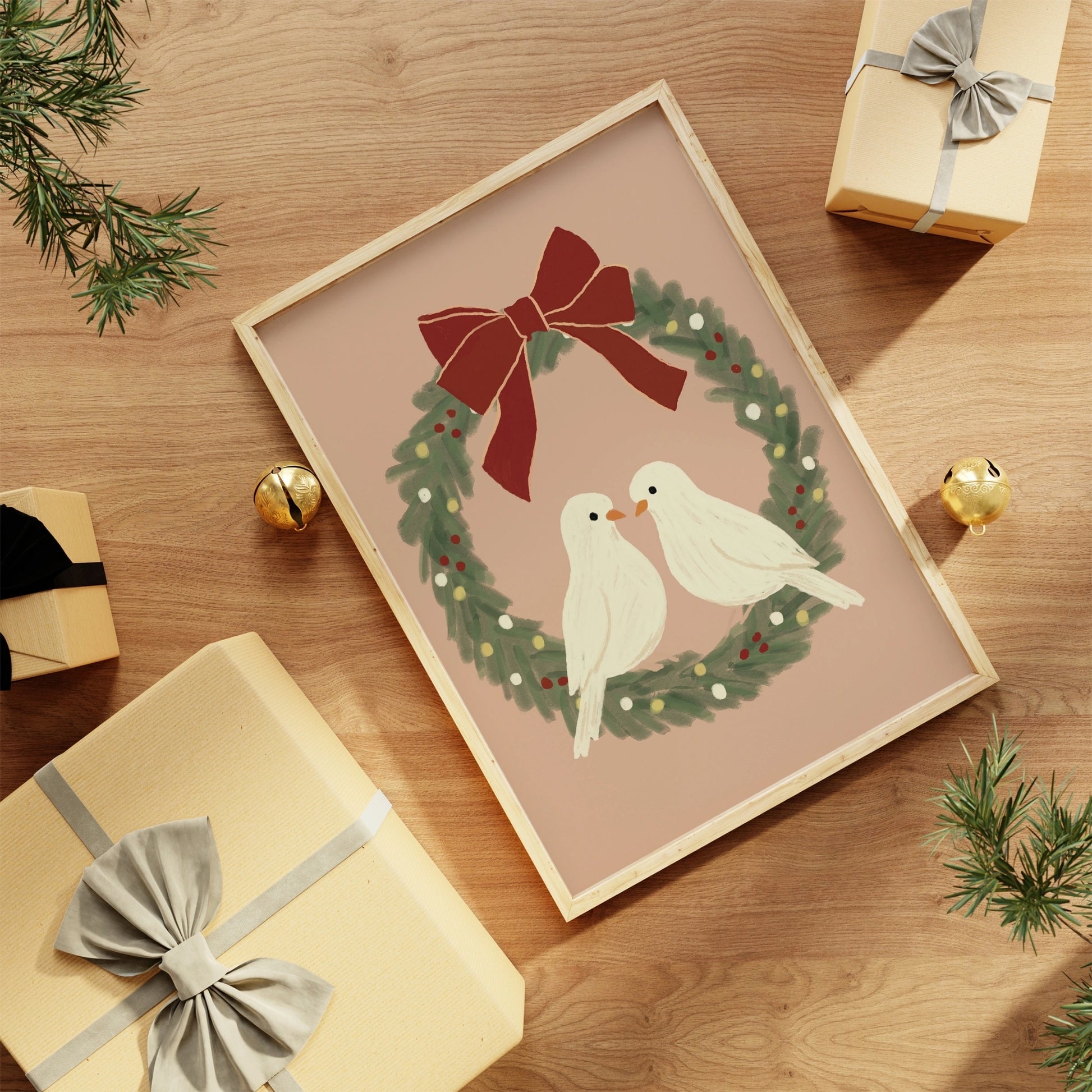 Christmas Wreath with Doves Wall Art