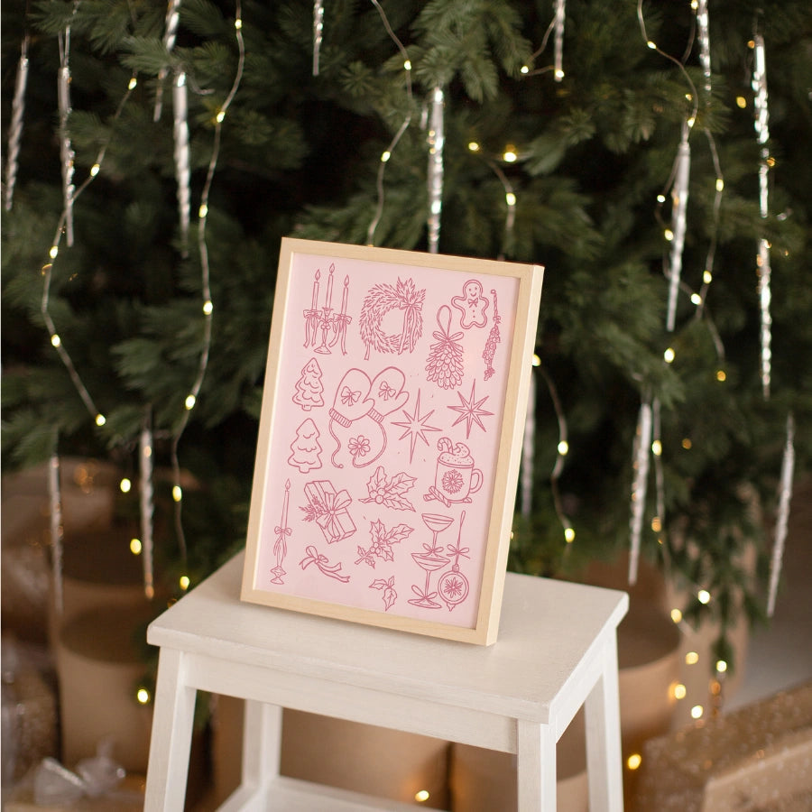 Poster di Natale con disegni al tratto - Scarabocchi natalizi