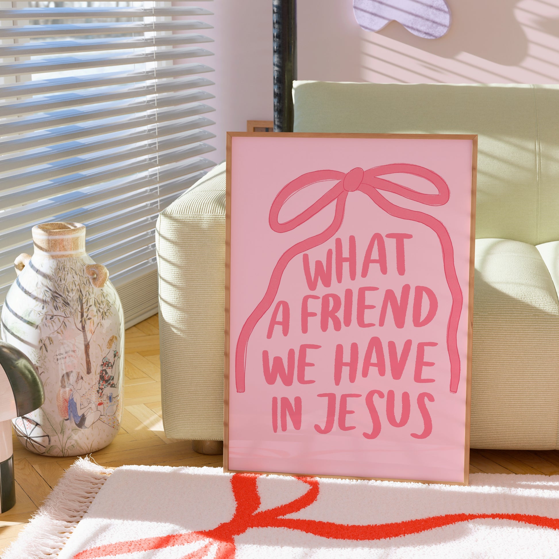 What a Friend We Have in Jesus Wall Art – Pink Christian Print
