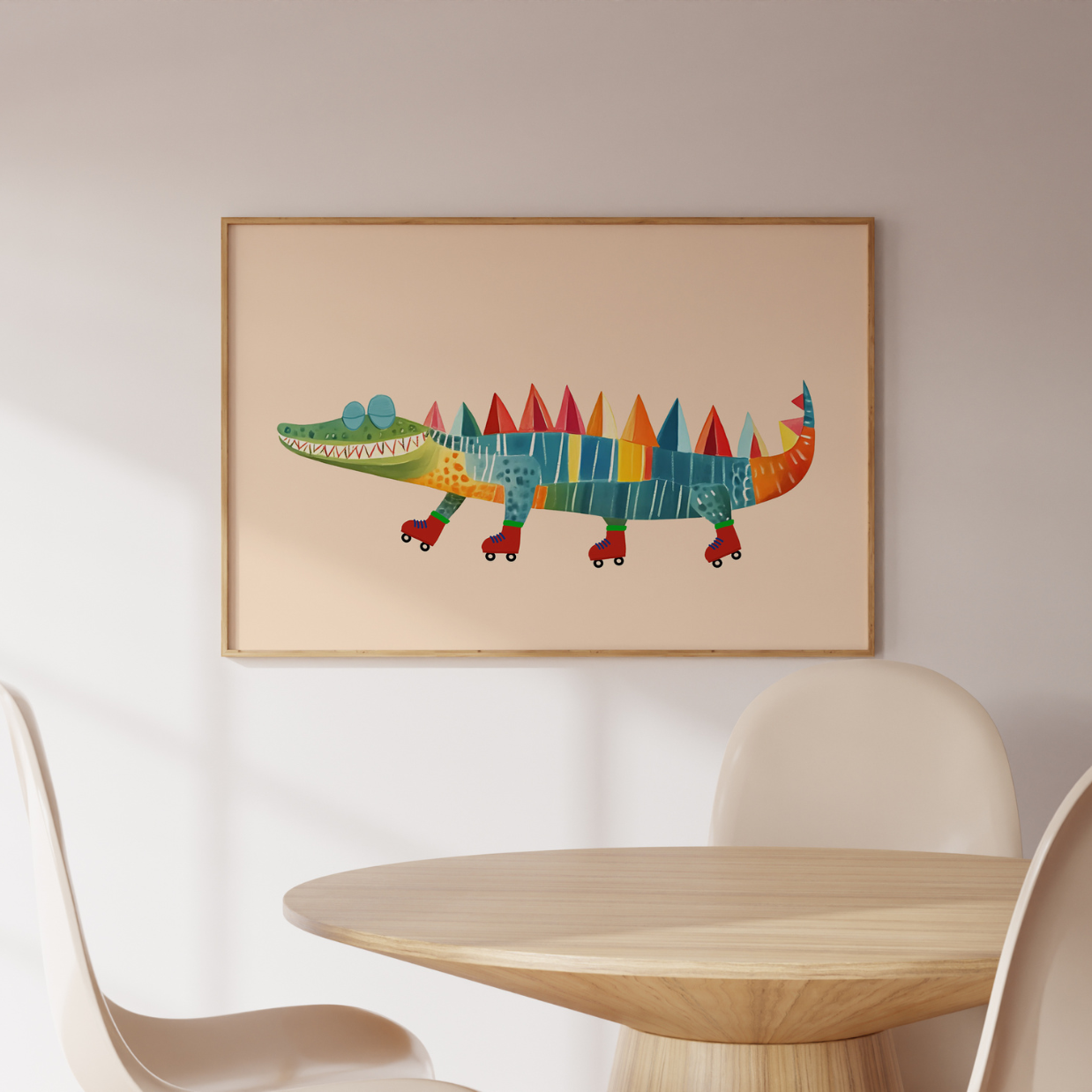 Roller Skating Crocodile Print – Colorful Animal Wall Art for Kids