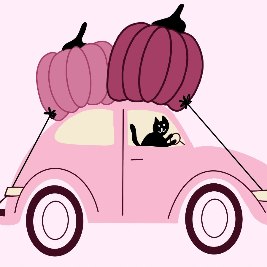 Pink Halloween Car Wall Art – Cute Fall Pumpkin Print