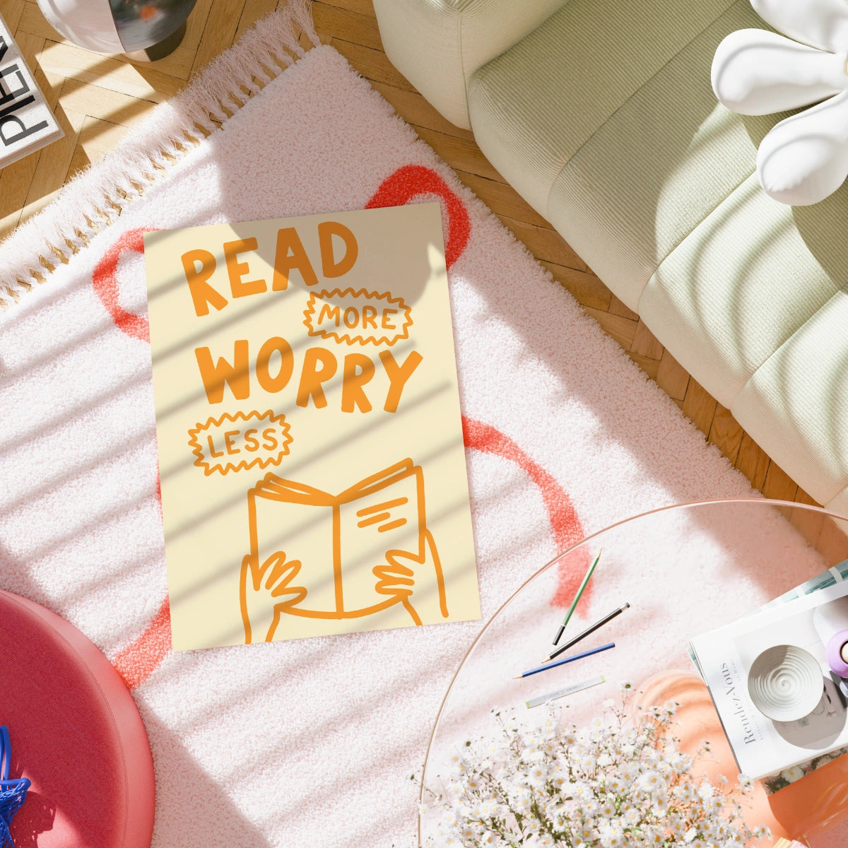 Read More Worry Less Print – Fun Book Lover Wall Art