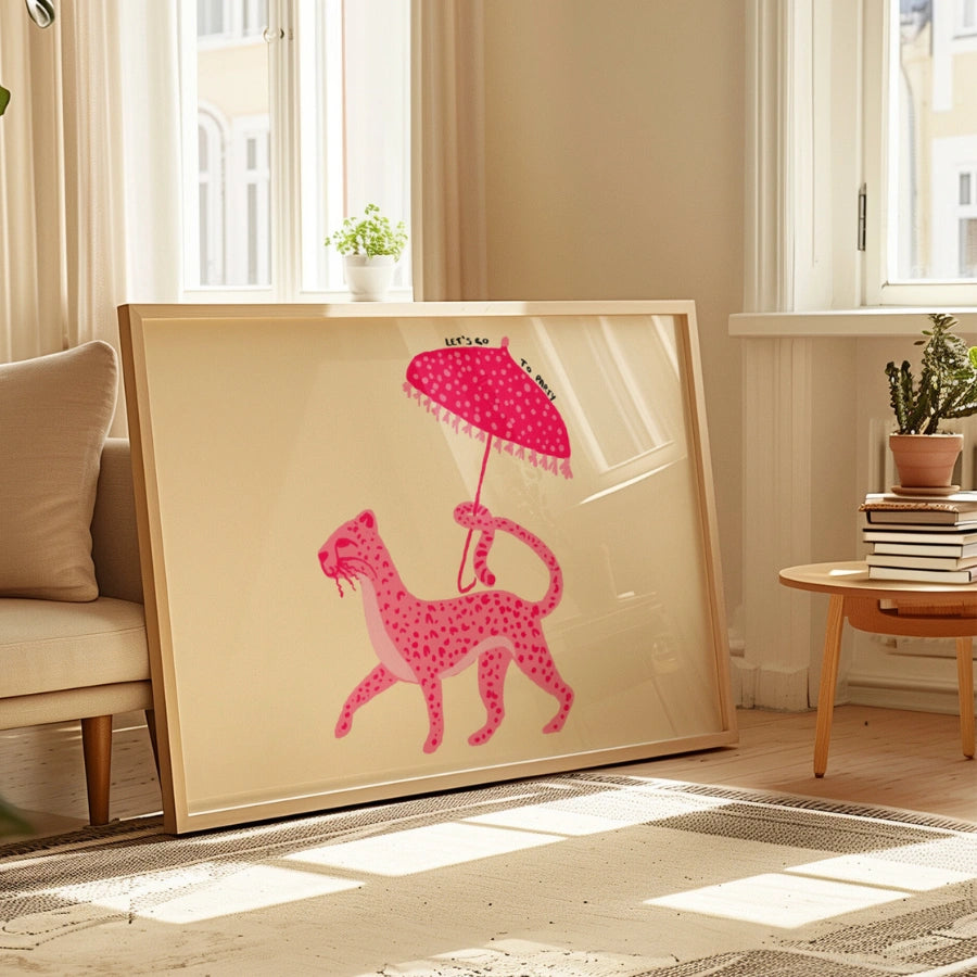 Wandbild „Pariser rosa Leopard“ – Ausgefallener maximalistischer Tierdruck