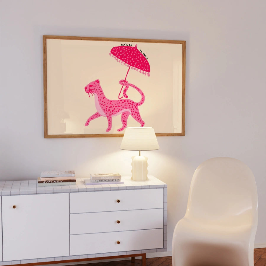 Wandbild „Pariser rosa Leopard“ – Ausgefallener maximalistischer Tierdruck
