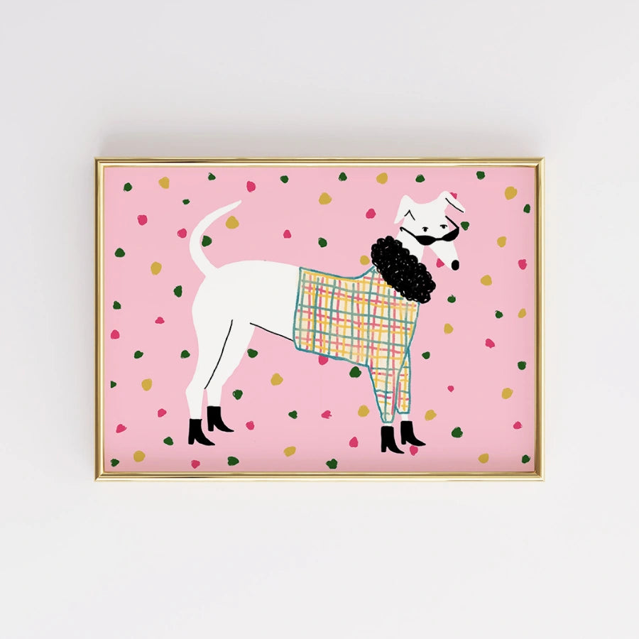Whimsical Dog Wall Art – White Dog in Sweater Print