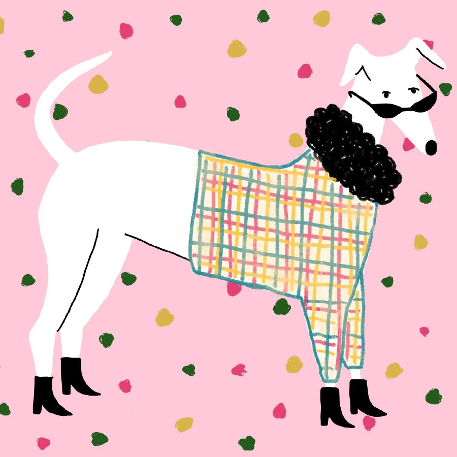 Whimsical Dog Wall Art – White Dog in Sweater Print