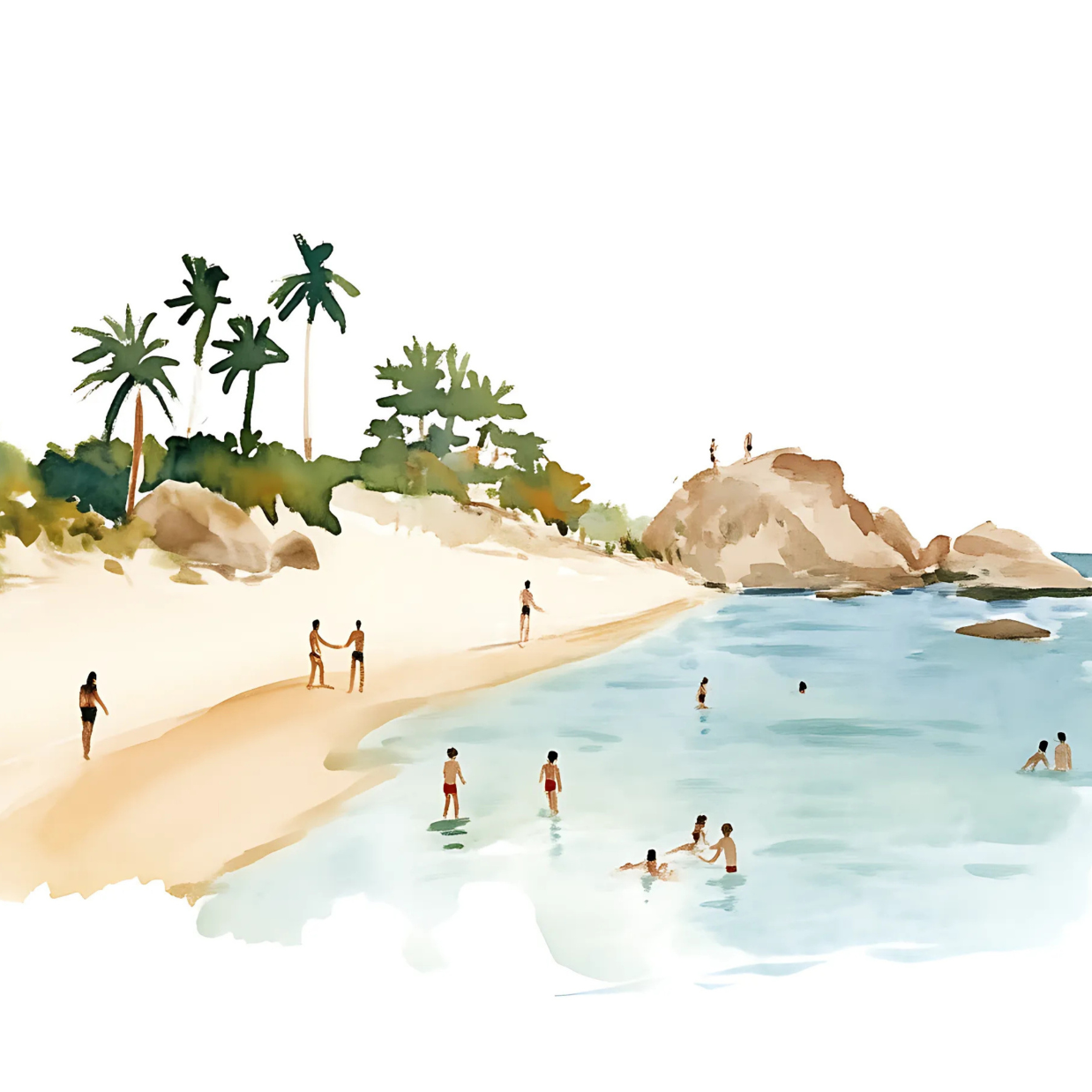 Tropical Beach Wall Art – Watercolor Summer Landscape Print